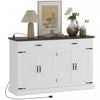 HOMCOM Buffet de style fermier 55\" avec 4 portes de grange, blanc
