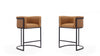 Tabouret de comptoir moderne du milieu du siecle en metal et tissu, coloris camel, lot de 2