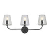 Lumière de coiffeuse Eleanor de Dainolite en verre martelé transparent, avec fini noir mat et 3 ampoules