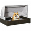 Pawhut Niche Pour Chien En Osier Avec Toit Pliable, Canape Sureleve Pour Animal De Compagnie, Lit Chien Chat En Rotin Interieur Et Exterieur, Pour Chiens De Petite Ou Moyenne Taille, Cafe