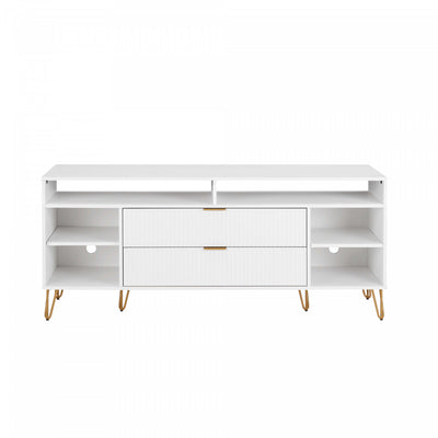 Dumbo Modern 63" Fluted TV Stand in White | Meuble TV moderne Dumbo 160 cm a rainures, blanc