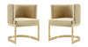 Chaise de salle a manger moderne en velours et metal Aura couleur sable - Lot de 2