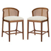 Tatti – Lot de 2 tabourets de comptoir en bois d’hevea avec dossier en cannage, couleur beige