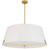 Luminaire suspendu Preston de Dainolite de 33 po de diamètre avec abat-jour en tissu blanc, fini laiton vieilli et 4 ampoules