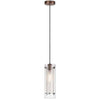 Luminaire suspendu Pasha de Dainolite en verre transparent et givré, avec fini bronze brossé huilé et 1 ampoule
