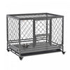 Pawhut Cage Pour Chien Robuste En Metal Avec Roulettes, Dessus Ouvrant, Plateau Amovible, Bol En Acier Inoxydable, Pour Chiens De Petite, Moyenne, Grande Et Xl, 42,5\" X 29\" X 35\"