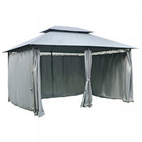 Outsunny 10 'x 13' Gazebo D'exterieur A Toit Souple Avec Rideaux, Tonnelle A Cadre En Acier A 2 Nive