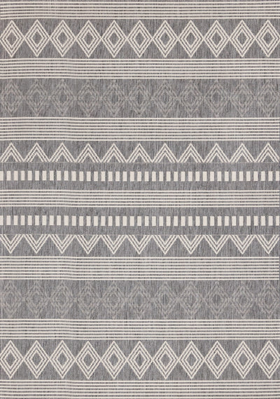 Jackson Grey White Patterned Rows Rug, 5'3" x 7'7" Outdoor Area Rug | Tapis Jackson gris blanc a motifs en rangees, 5'3" x 7'7"