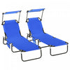 Outsunny Chaise Longue 2 Pieces Avec Dossier Reglable Et Pare-soleil, Bleu
