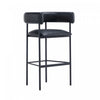 Tabouret de bar contemporain Onda en cuir vegetalien et metal, rembourre, noir
