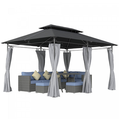 Outsunny 10' x 13' Double Roof Patio Gazebo With Curtains, Dark Grey