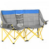 Outsunny Chaise de camping double siege pliable avec poche de rangement et porte-gobelet Compact et robuste dans un sac pour exterieur, plage, pique-nique, randonnee, voyage, bleu et gris