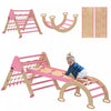 Qaba Ensemble triangle 8-en-1 Pikler, jouets d'escalade pliables en bois avec arche, rampe et echelle, gymnastique de jungle interieure Montessori pour les 18 a 48 mois, rose