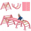 Qaba Ensemble triangle Pikler 5 en 1, jouets d'escalade pliables en bois avec arche, rampe et echelle, aire de jeux interieure Montessori pour tout-petits de 1 a 4 ans, rose