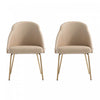 Chaise de salle a manger moderne Gracie en cuir vegetalien et metal, couleur beige et or - Lot de 2