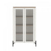 Armoire bibliotheque moderne Abbey 32\" en verre trempe, erable et blanc casse (4 etageres)