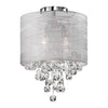 Plafonnier affleuré Tahnee de Dainolite en cristal, avec abat-jour en organza argenté et gris, fini chromé poli et 2 ampoules