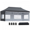 Outsunny 20' X 10' Tonnelle Gazebo Pliable Abri Tente Instantanee Avec Parois Laterales Amovibles, 4 Fenetres, 4 Sacs De Poids De Sable Et Sac De Transport, Noir