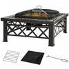 Outsunny Poele Carre Exterieur En Acier De 30 Po Avec Pare-etincelles, Grille A Buches, Tisonnier, Filet De Gril Pour Terrasse