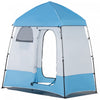 Outsunny Tente De Douche De Camping Pop Up Pliable Abri D'intimite Portable Pour 2 Personnes, Vestiaire Avec 2 Fenetres, 3 Portes, Sac De Transport, Gris Et Bleu
