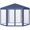 Tonnelle Barnum Tente De Reception Hexagonale 10 MĠ Style Cosy Metal Polyester Impermeabilise Bleu Blanc