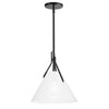 Luminaire suspendu Nicole de Dainolite en verre blanc opale, avec fini noir mat et 1 ampoule