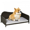 Pawhut Canape Pour Animaux En Rotin, Lit Sureleve En Osier Pour Chien, Canape Chien Chat, Coussin Doux Et Lavable Pour L'interieur Et L'exterieur, Pour Petits Et Moyens Chiens, Gris Clair