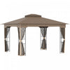 Outsunny 12' X 10' Tonnelle Pavillon Jardin Patio Terrasse Gazebo Auvent Abri D'exterieur Avec Double Toit Moustiquaires Cadre En Metal Brun