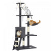 Arbre a chat PawHut, tour de 135 cm pour chatons d'interieur avec poteaux a griffer en sisal, perchoirs moelleux, niche, hamac, echelle, jouets suspendus, centre d'activites a plusieurs niveaux, gris fonce