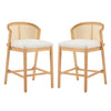 Tatti – Lot de 2 tabourets de comptoir en bois d’hevea avec dossier en cannage, couleur beige
