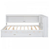 Diana – Lit De Jour Double En Bois Avec Etageres De Rangement, Ports Usb Et Eclairage Del, Blanc