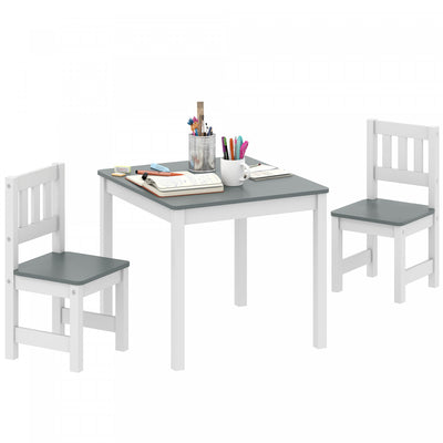 Qaba Kids Table and Chairs Set, Toddler Table and 2 Chair Set for Activity, Art, Craft, Reading, Learning, for Bedroom, Nursery, Classroom, Living Room, for 3-8 Years, Grey