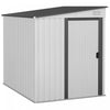 Outsunny 5 X 7ft Pencher A Remise De Stockage, Organisateur De Maison De Stockage D'outils De Jardin En Metal Avec Portes Coulissantes, Events, Crochets, Etageres Reglables, Blanc