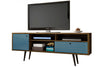 Meuble pour téléviseur Liberty de Manhattan Comfort de 70,86 po de style moderne du milieu du 20e siècle avec 4 espaces tablette et 1 tiroir - brun rustique et bleu turquoise