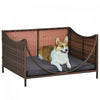 Pawhut Lit En Rotin Pour Chiens Et Chats De Petite Taille Et De Taille Moyenne, Niche En Osier Pour Chien A L'exterieur Avec Coussin Resistant A L'eau, 35\"x28\"x20\", Brun