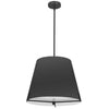 Luminaire suspendu Preston de Dainolite de 19 po de diamètre avec abat-jour en tissu noir, fini noir mat et 4 ampoules