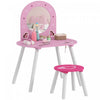 Qaba Ensemble de Coiffeuse pour Enfants avec Miroir et Tabouret, Table de Maquillage pour Petites Filles avec Motif de Cœur pour Chambre, pour les 3 a 6 Ans, Rose