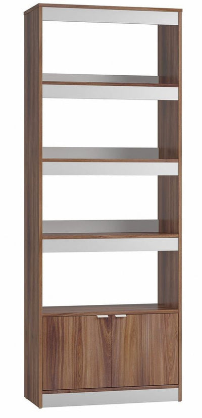 Manhattan Comfort Mid-Century Modern Ratzer Bookcase with 5 Shelves - Brown & White|Bibliothèque Ratzer de Manhattan Comfort de style moderne du milieu du 20e siècle avec 5 tablettes - brune et blanche