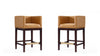 Tabouret de comptoir Kingsley style milieu du siecle en bois et tissu, coloris camel - Lot de 2
