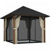 Outsunny Gazebo A Toit Rigide 10'x10' Avec Toit En Acier, Filet Et Rideaux