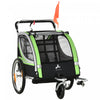 Aosom Remorque Velo Enfant 2 En 1, Poussette Bebe Avec Frein, Sac De Rangement, Drapeau De Securite, Reflecteurs Et Harnais 5 Points, Vert