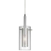 Luminaire suspendu Percy de Dainolite en verre transparent et en mailles d’acier, avec fini chromé poli et 1 ampoule