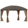 Outsunny 10' X 13' Pavillon Exterieur A Toit Rigide Avec Moustiquaires, Rideaux De Confidentialite Et Crochet De Suspension Superieur Cadre En Aluminium Pour Patio Marron