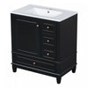 Emma Meuble-lavabo en bois massif de 30\" avec vasque en ceramique et porte a fermeture douce, Noir