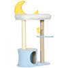 Pawhut 41\" Arbre A Chat Pour Chats D'interieur Avec Maison Et Lit En Peluche Polaire, Tour Pour Chaton Avec Griffoir, Jouet Suspendu En Forme De Lune, Plate-forme Etoile, Bleu