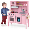 Costway Kids Kitchen Playset En Bois Pretendre Jouer Chef Jouet Avec Micro-ondes Et Accessoires Rose