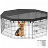 PawHut Parc pour chien, 8 panneaux pliables avec couverture superieure anti-soleil et 8 piquets de sol, 24\"H, enclos interieur et exterieur pour petits et mini chiens et animaux