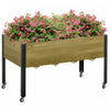 Outsunny Jardiniere Surelevee Mobile En Bois Avec Pieds En Metal, Roues Verrouillables Et Tissu Non Tisse Pour Herbe A Fleurs Vegetales