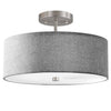 Plafonnier semi-affleuré Everly de Dainolite avec abat-jour gris, fini chromé satiné et 3 ampoules