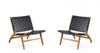 Fauteuil d’appoint Maintenon Industry Chic en bois et cuir vegetalien noir et naturel – Lot de 2